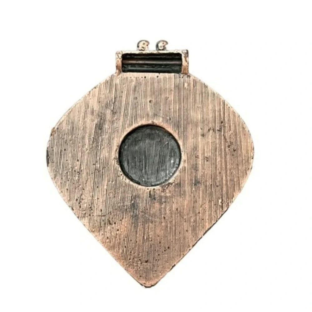 Vintage Bronze‎ Metal Pendent Brown Marble Center Stone Statement Necklace